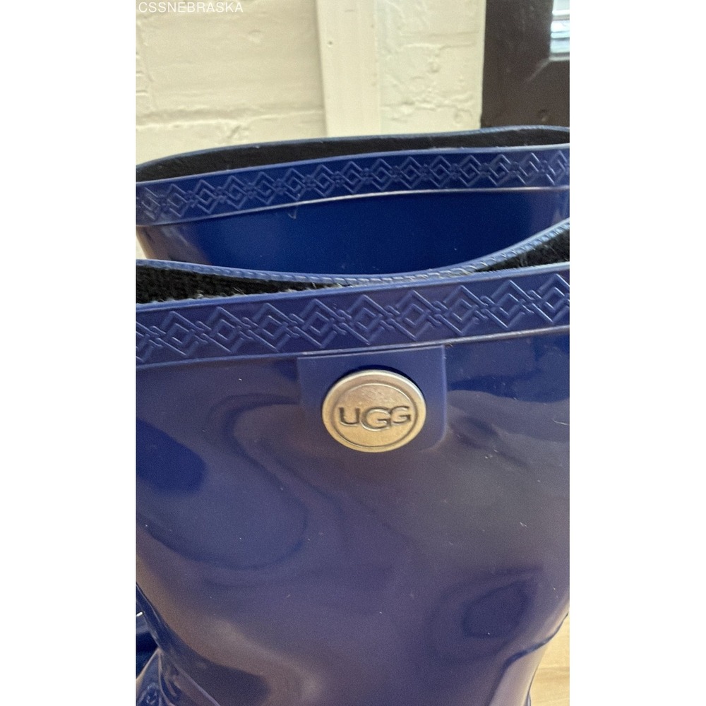 UGG Shaye Navy Blue Glossy Rubber Tall Rain Boots Women's Size 9 - Picture 5 of 7